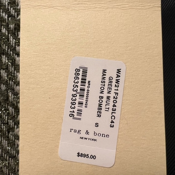 New w/ Tags Rag and Bone Manston Bomber in Green Multi - Picture 5 of 8